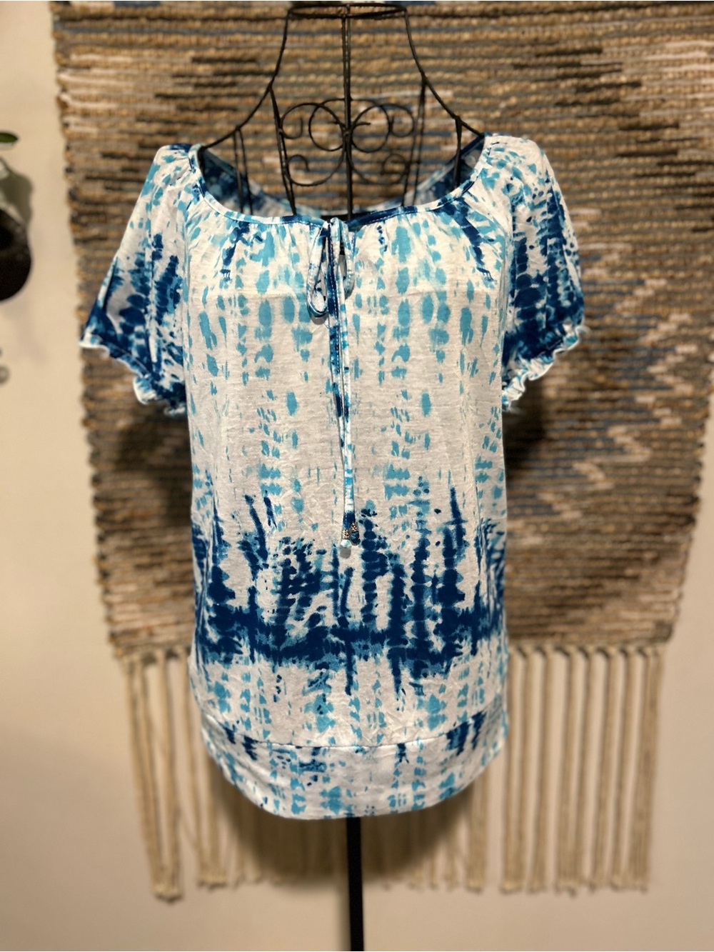 AB Studio Tie-Dye Blue Scoop Neck Women’s Top